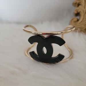 CHANEL Black and Gold Open Cuff